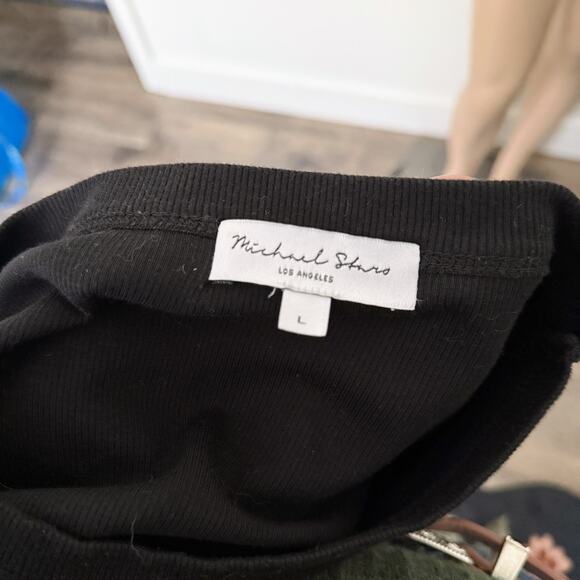 [Michael Stars] Black Ribbed Knit Midi Dress Round Neck 3/4 Sleeves Size Large L - Picture 10 of 11